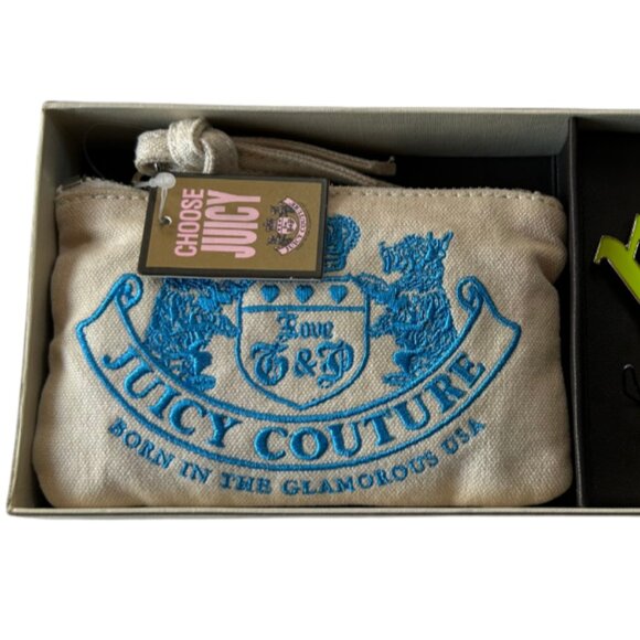 JUICY COUTURE WRISTLET POUCH WITH KEY FOB KEYCHAIN RARE RETRO GIFT BOX NIB RARE - Picture 1 of 6